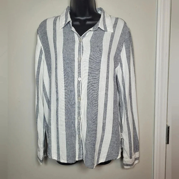 Orvis Linen Striped Button Down Shirt sz M - Picture 1 of 9